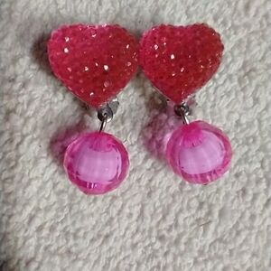 Pink heart ball clip earrings
